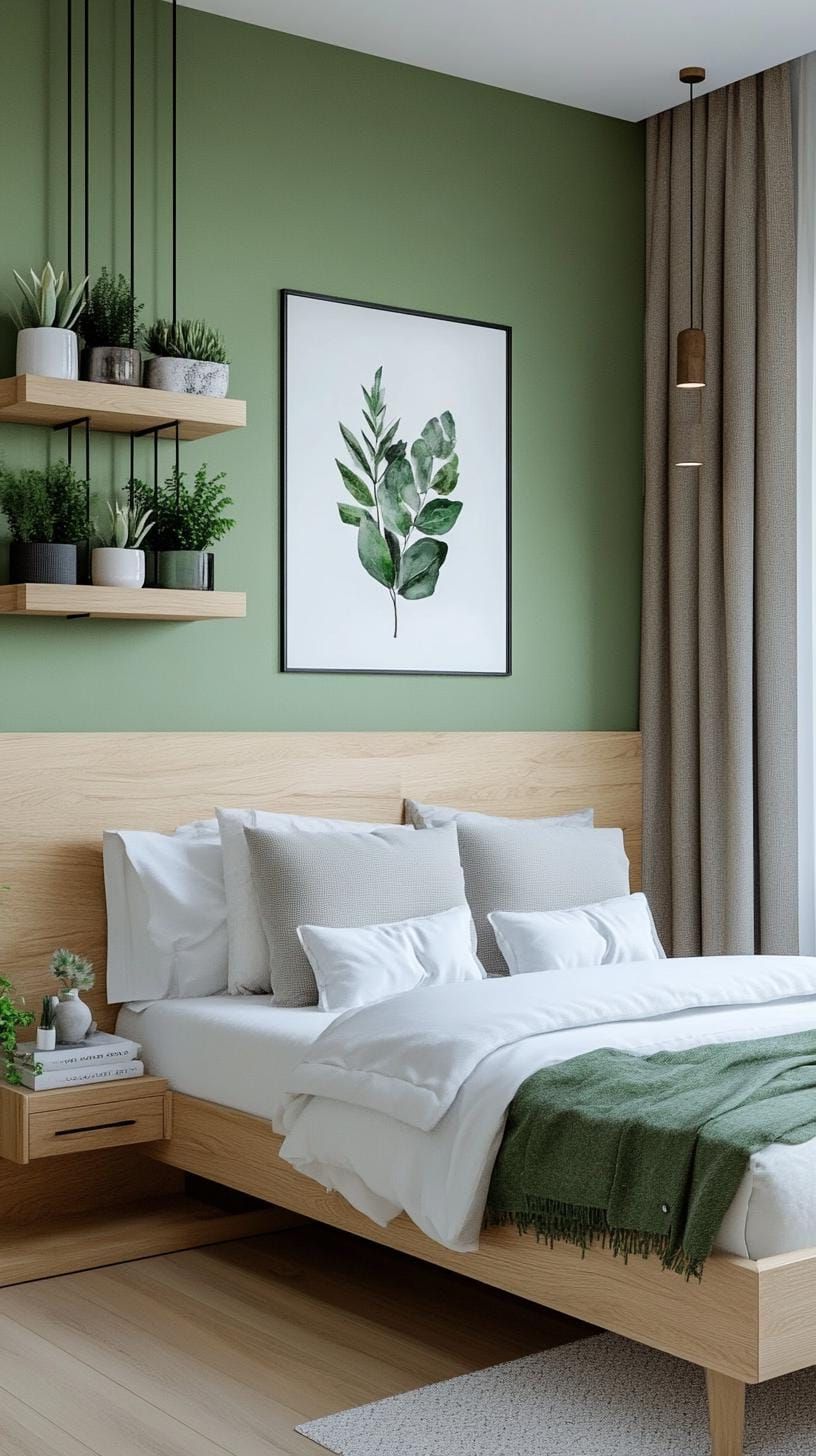 1. Minimalist Sage Green Sanctuary with Matte Finishes and Wood Accents