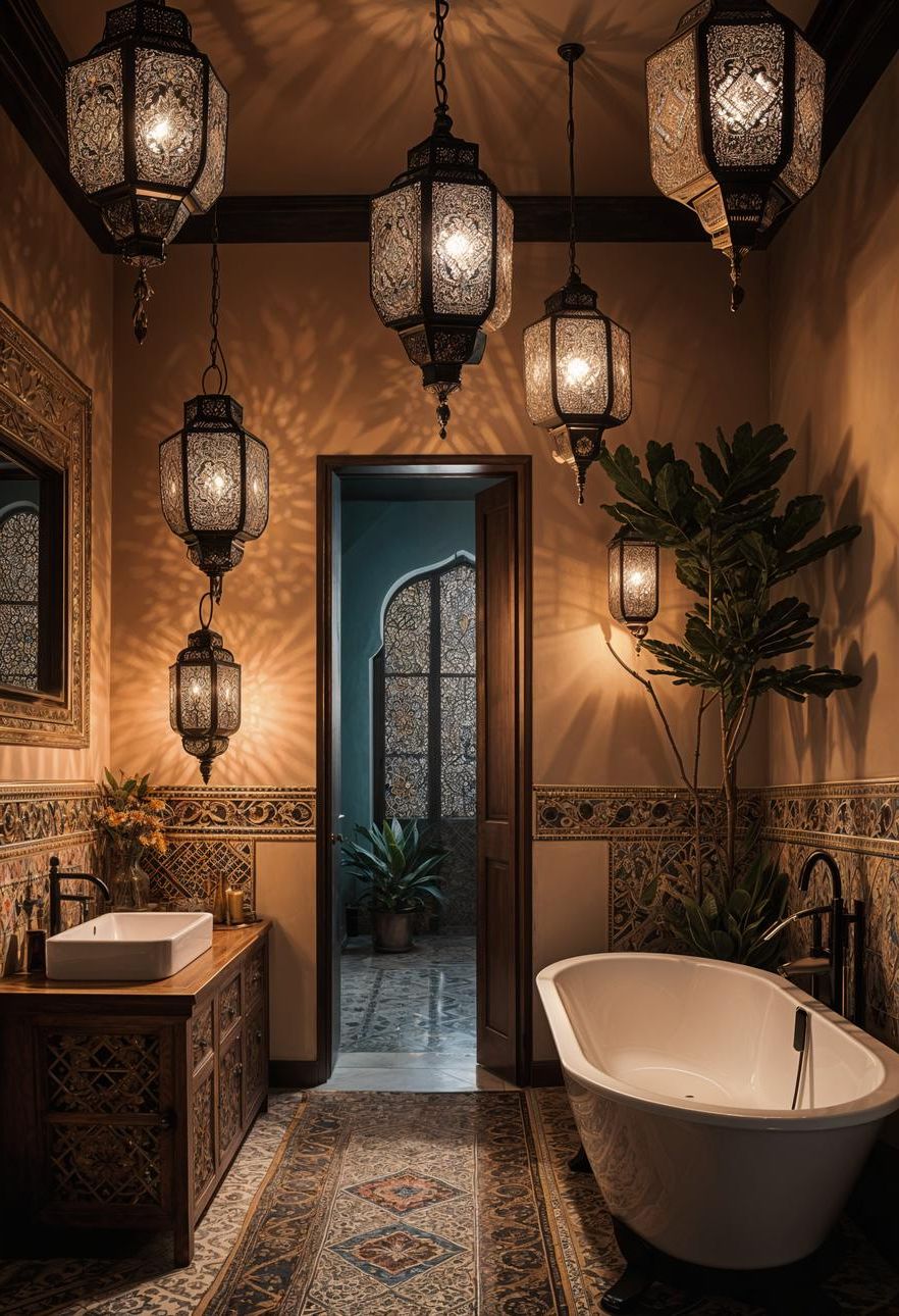 7. Boho Bathrooms with Moroccan Lanterns