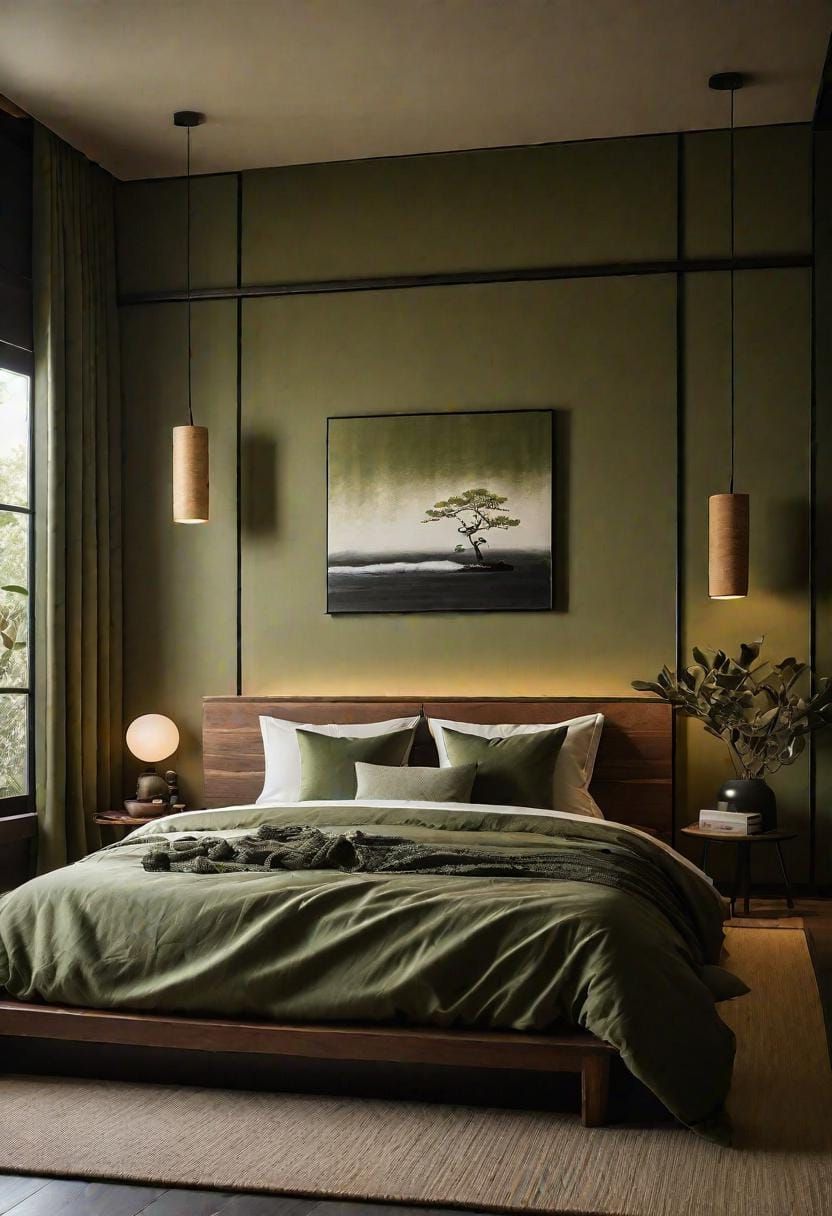 16. Japanese-Inspired Olive Green Bedroom with Tatami Mats - photo 3