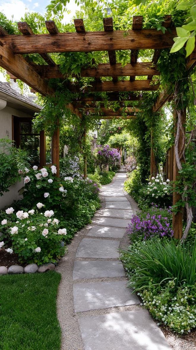 24. A Flower-Lined Walkway Beneath a Rustic Pergola - photo 2