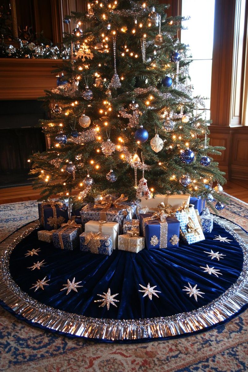 15. Sparkling Regal Blue Tree Skirts