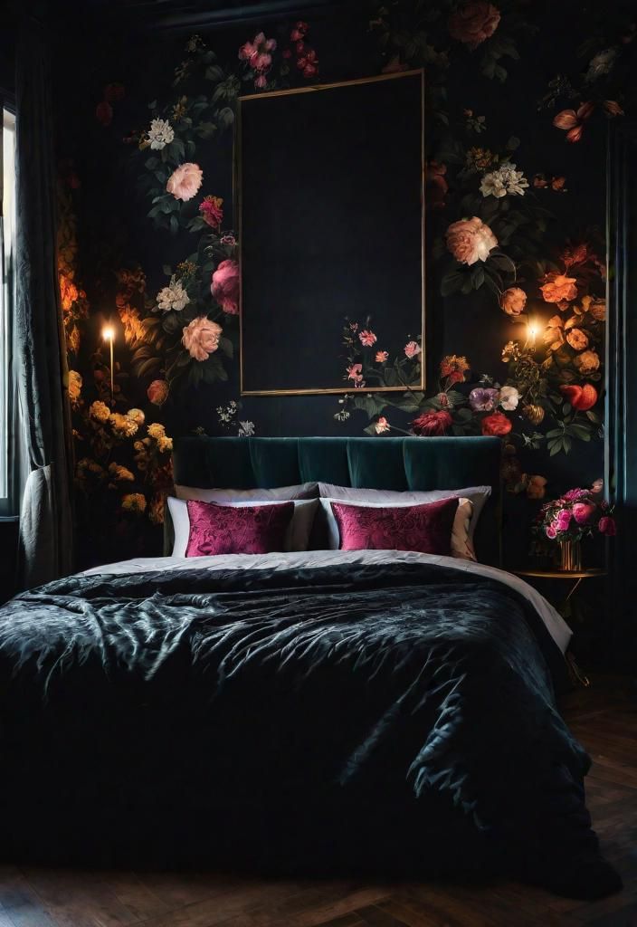 14. Dark Floral Bedroom Theme