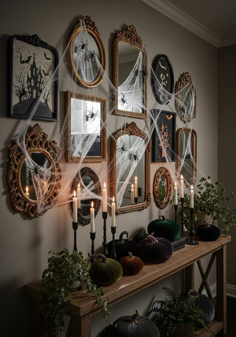 11. Cobweb-Draped Mirror Wall for Gothic Glam - photo 2