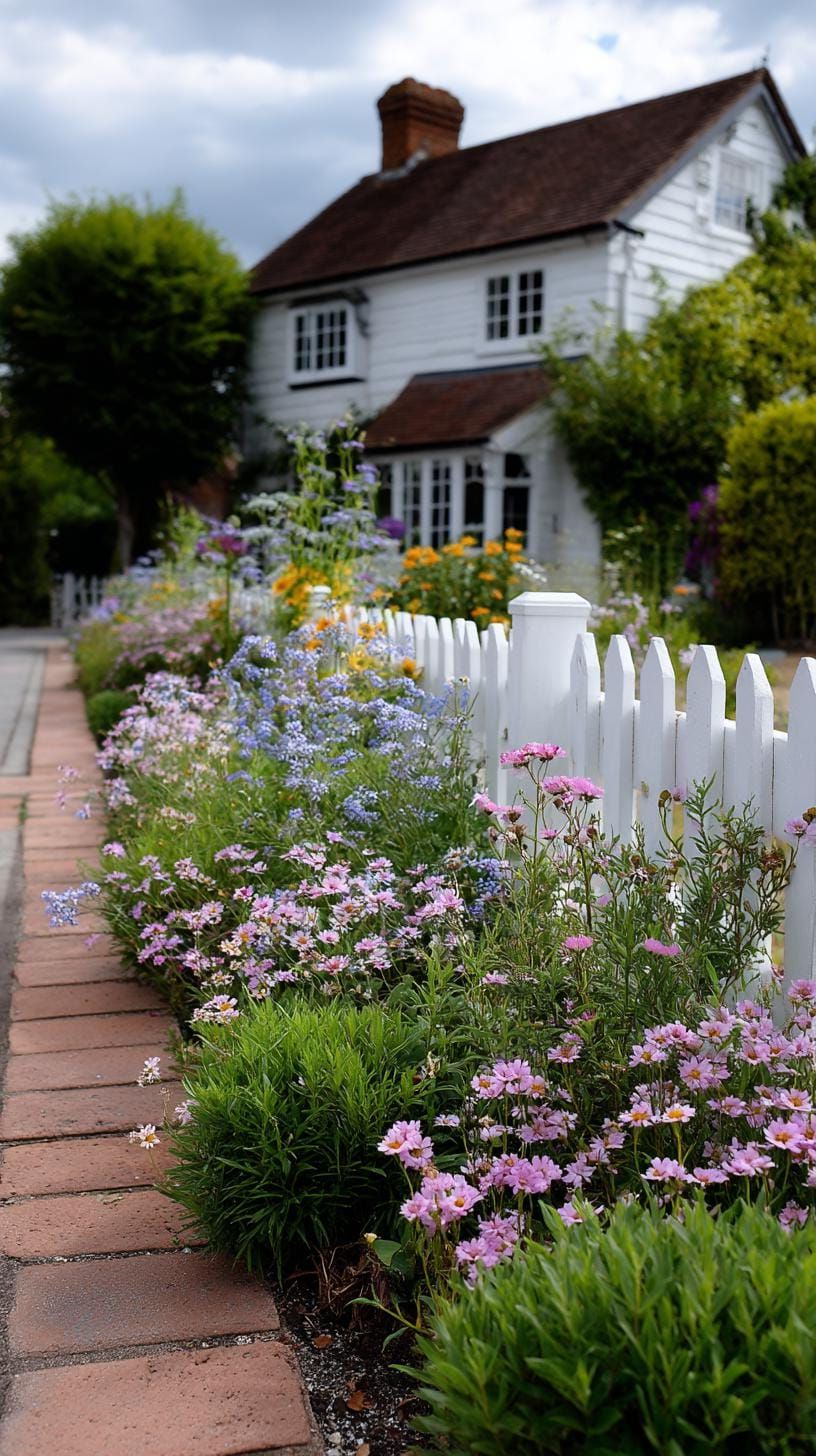 3. Wildflowers Bordering a White Picket Fence