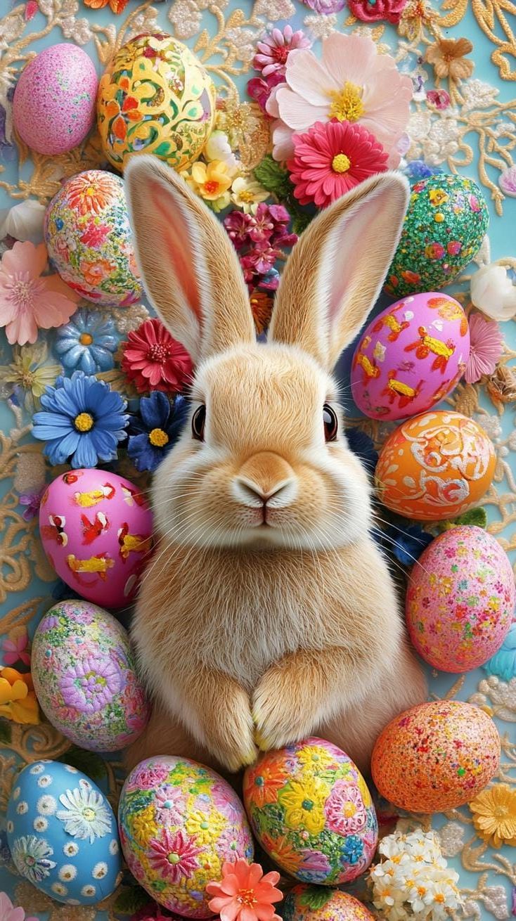 3. Floral-Framed Bunny And Easter Eggs Art - photo 3