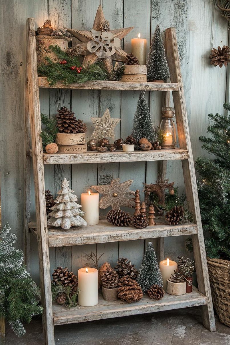 19. Rustic Ladder Shelf Decor Ideas