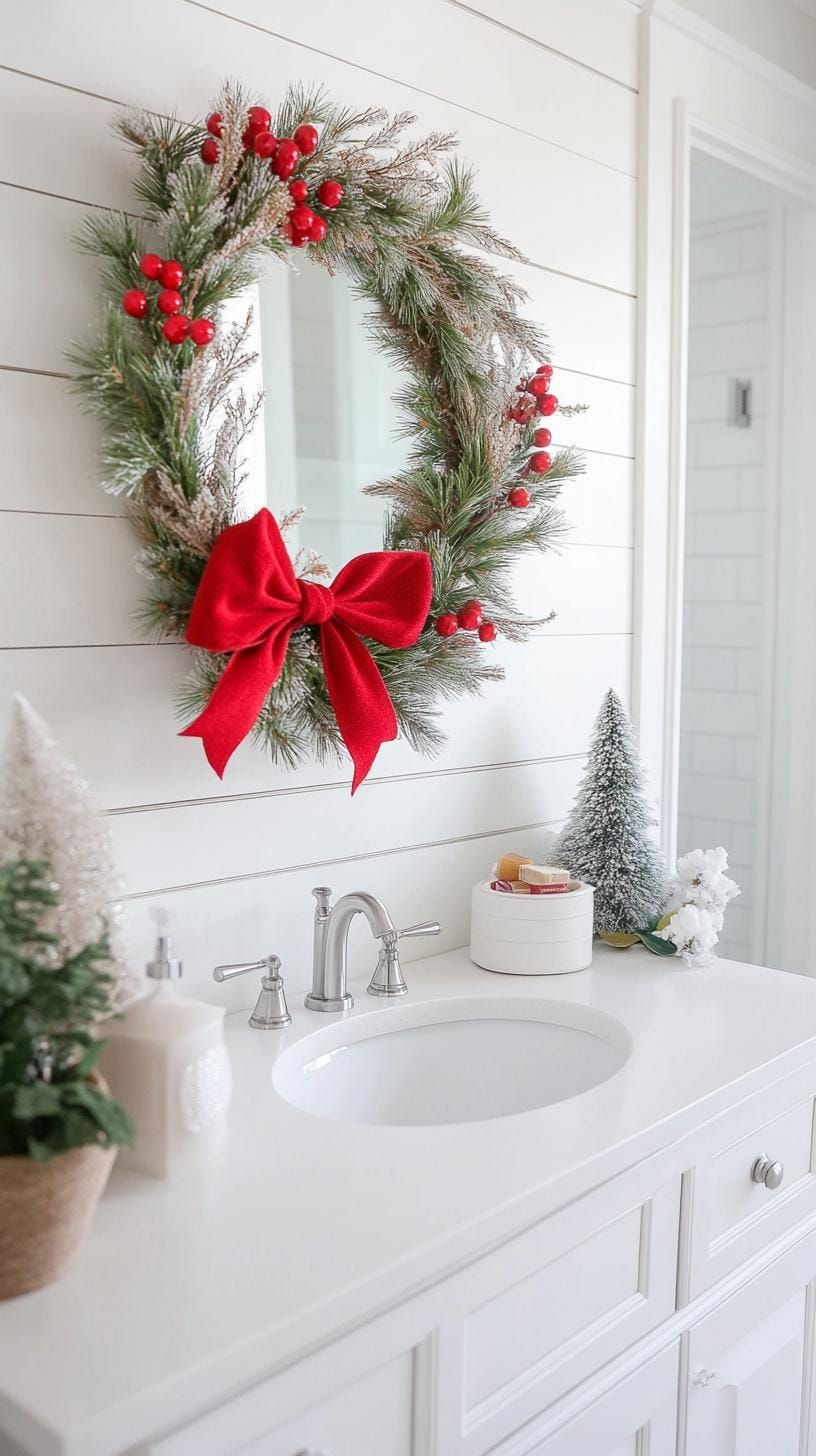 2. Rustic Mirror Wreath with Red Bow