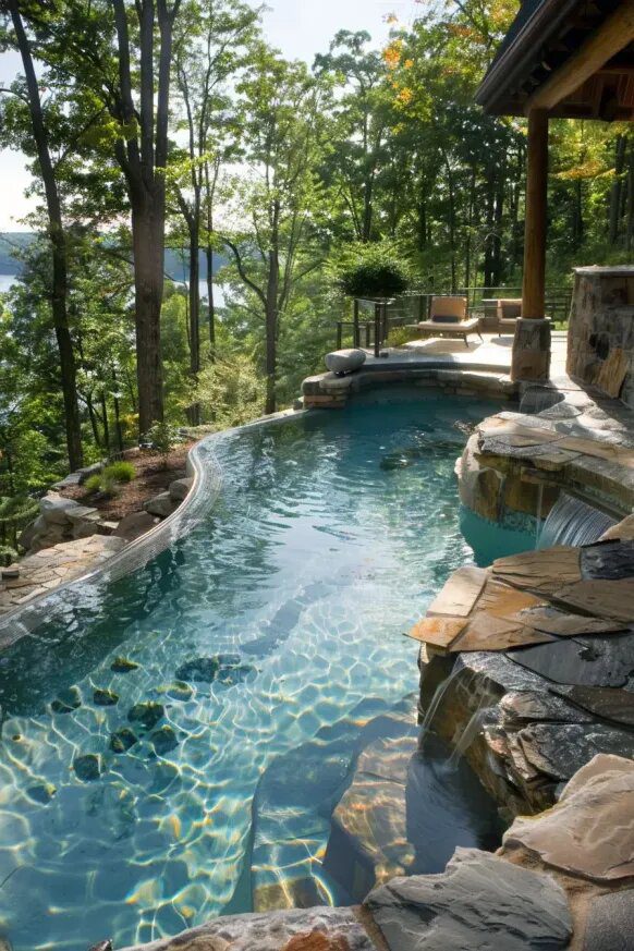 16. A Rustic Semi Inground Pool with Scenic Views