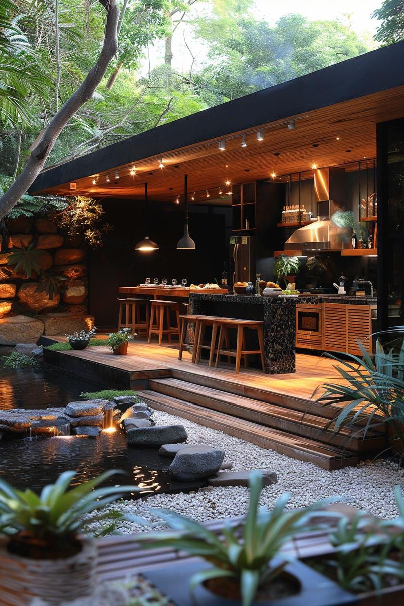 8. Zen-Inspired Bamboo Patio Kitchen