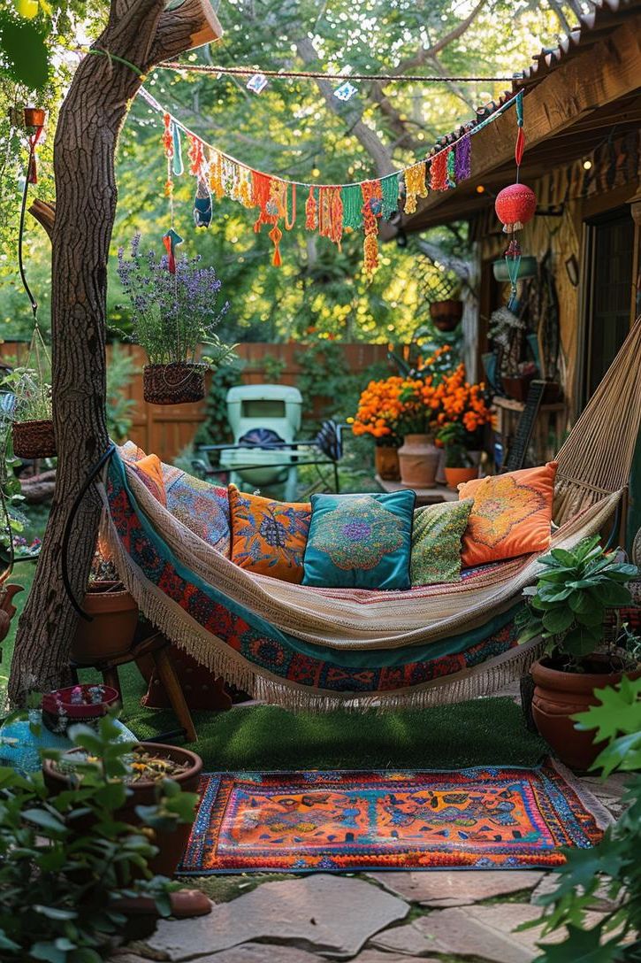 12. Colorful Backyard Hammock Retreat