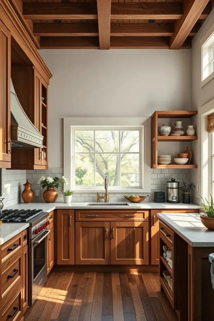 Pairing Wood Cabinets With Open Shelves