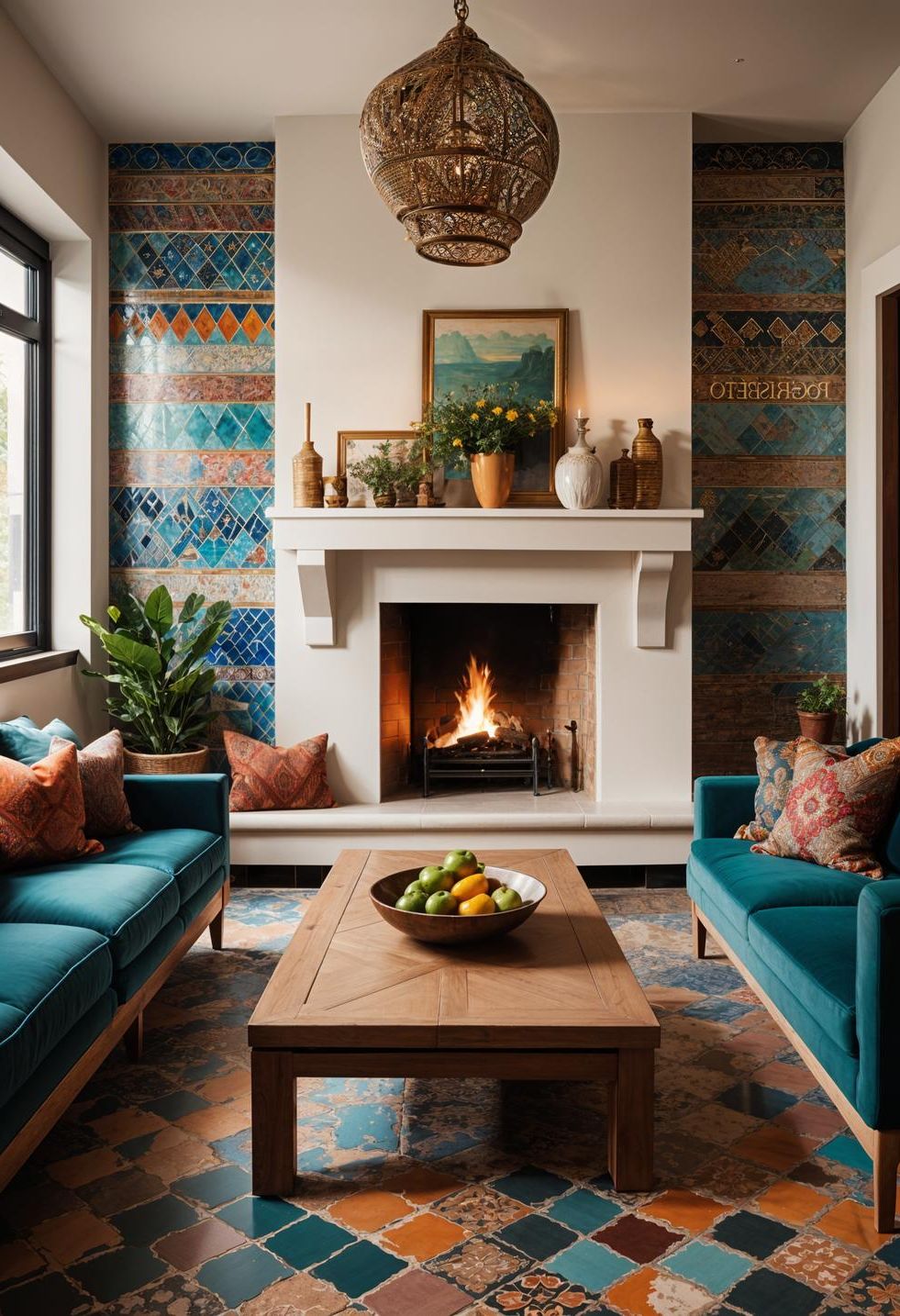 13. Moroccan Tile Fireplace Makeover