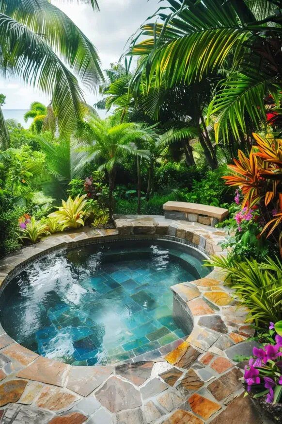 Stone-Accented Plunge Pool In A Tropical Garden
