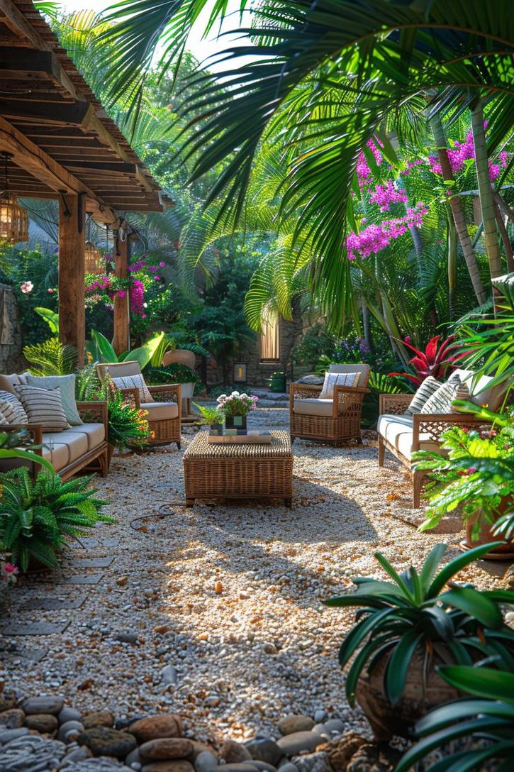 15. Bamboo and Palm Accents for Gravel Patios