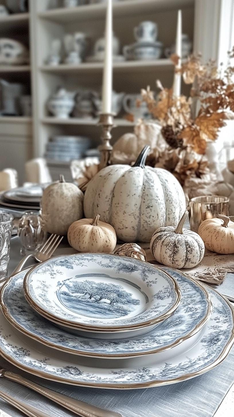 7. French Country Table With Pale Blue Linens and Gourds - photo 2