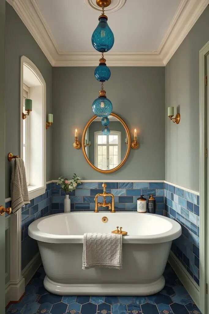 Lighting Fixtures For Blue And Sage Bathrooms
