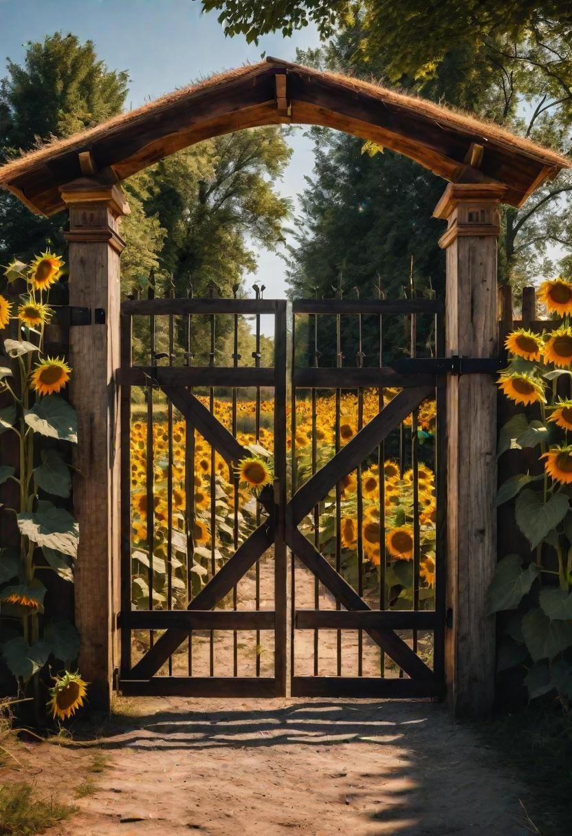 2. Sunflower Carved Wooden Gate