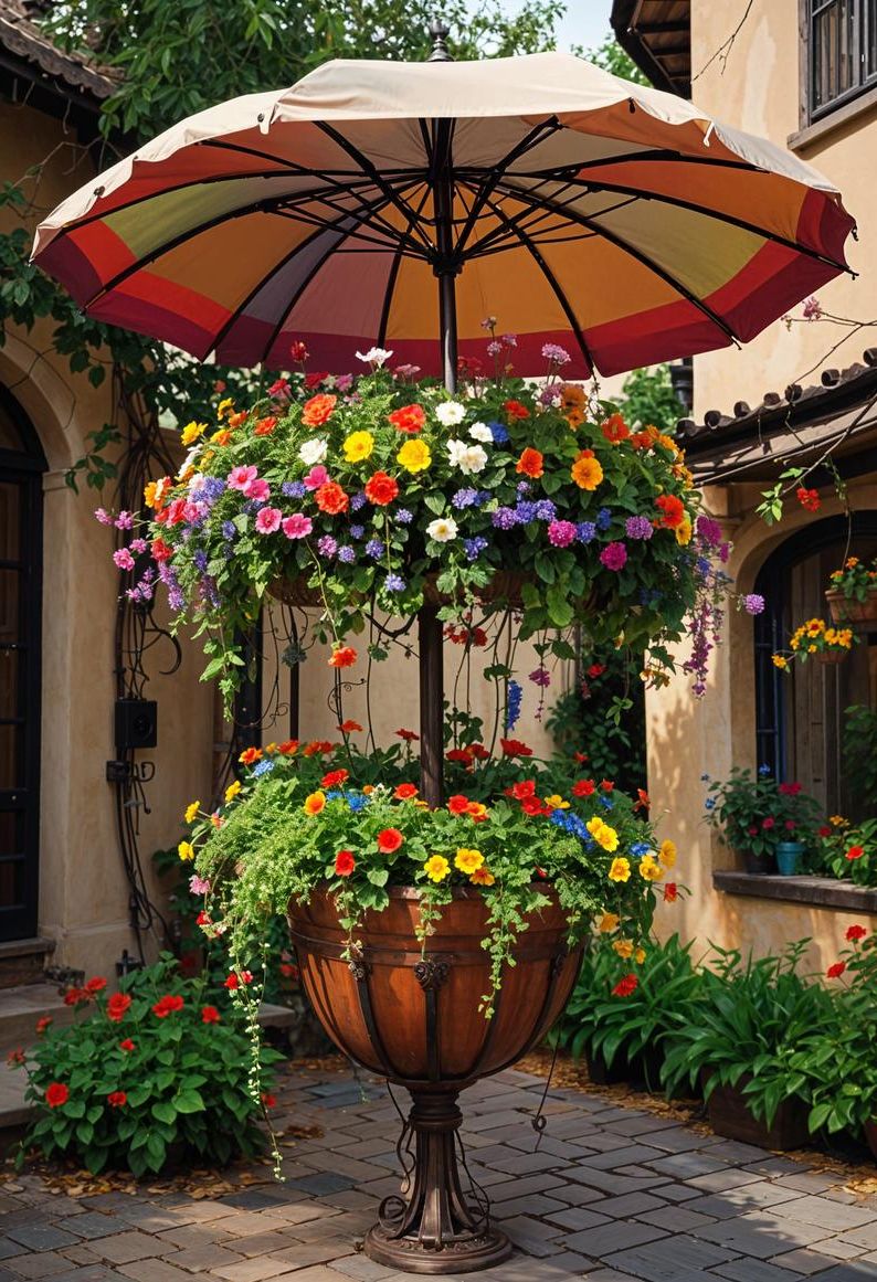 20. Repurposed Umbrella Planter Ideas
