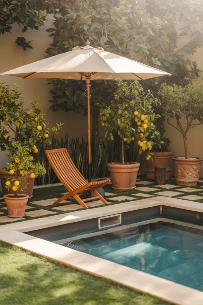5. Teak Lounge Chairs and Stone Pavers