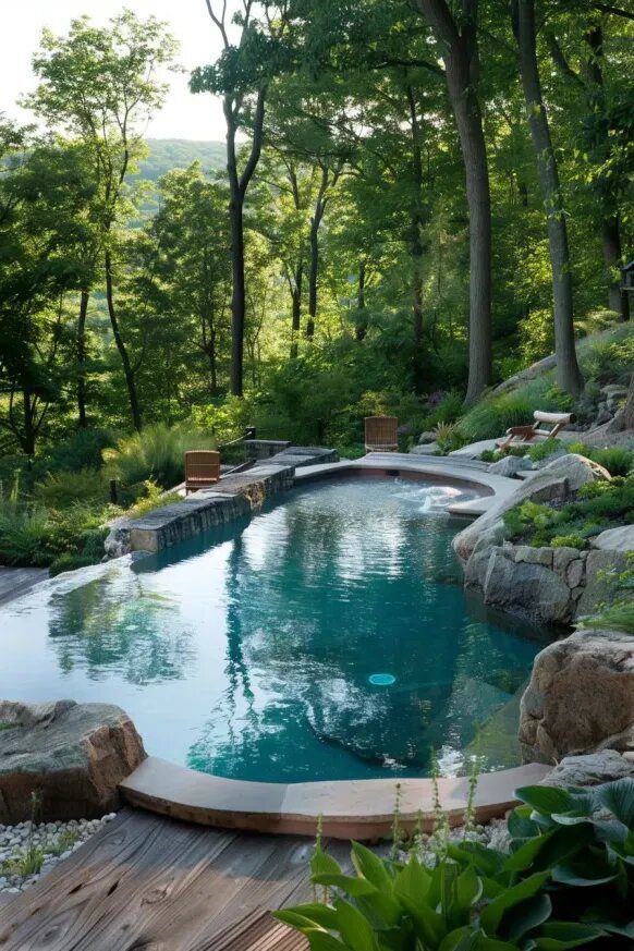 6. A Semi Inground Pool Hidden in a Forest Oasis