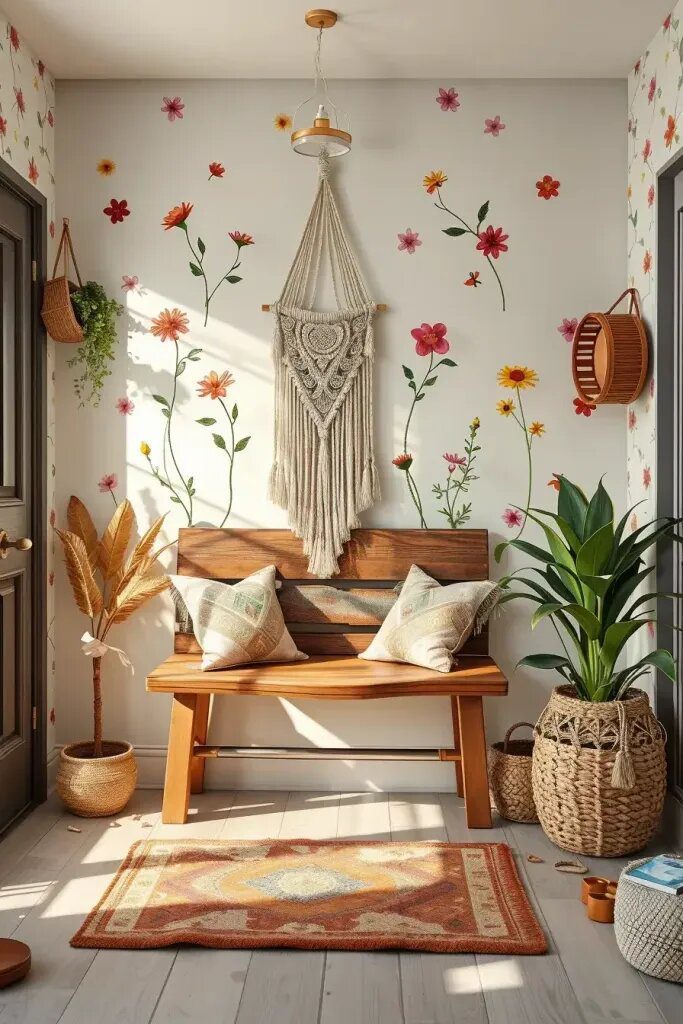 Boho-Style Hand-Painted Florals for a Free-Spirited Entryway