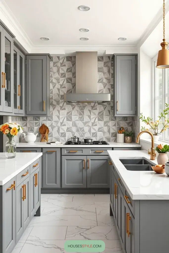 2. Gray Cabinets Paired with Eye-Catching Backsplash Designs - photo 2
