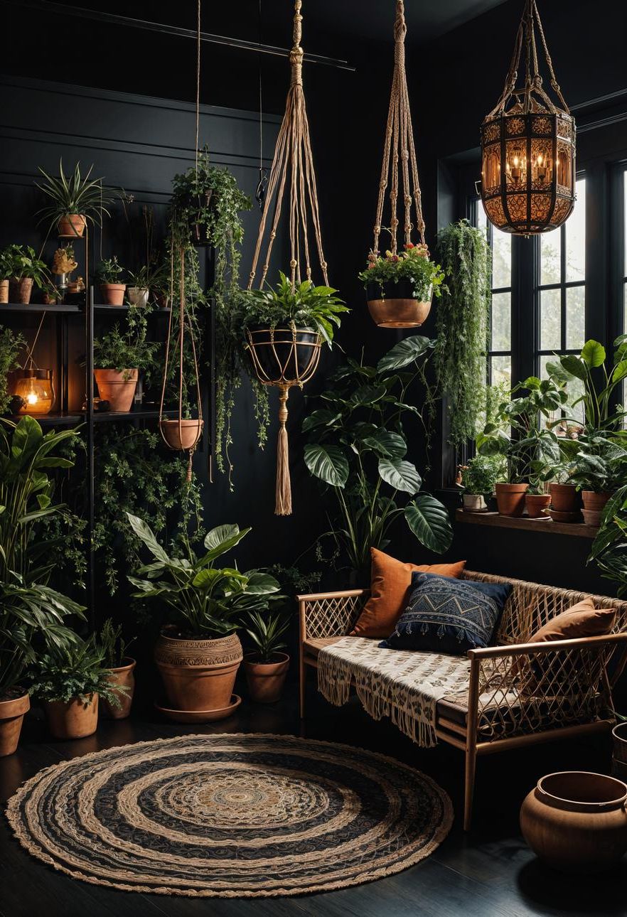 35. Rich and Lush Dark Boho Room