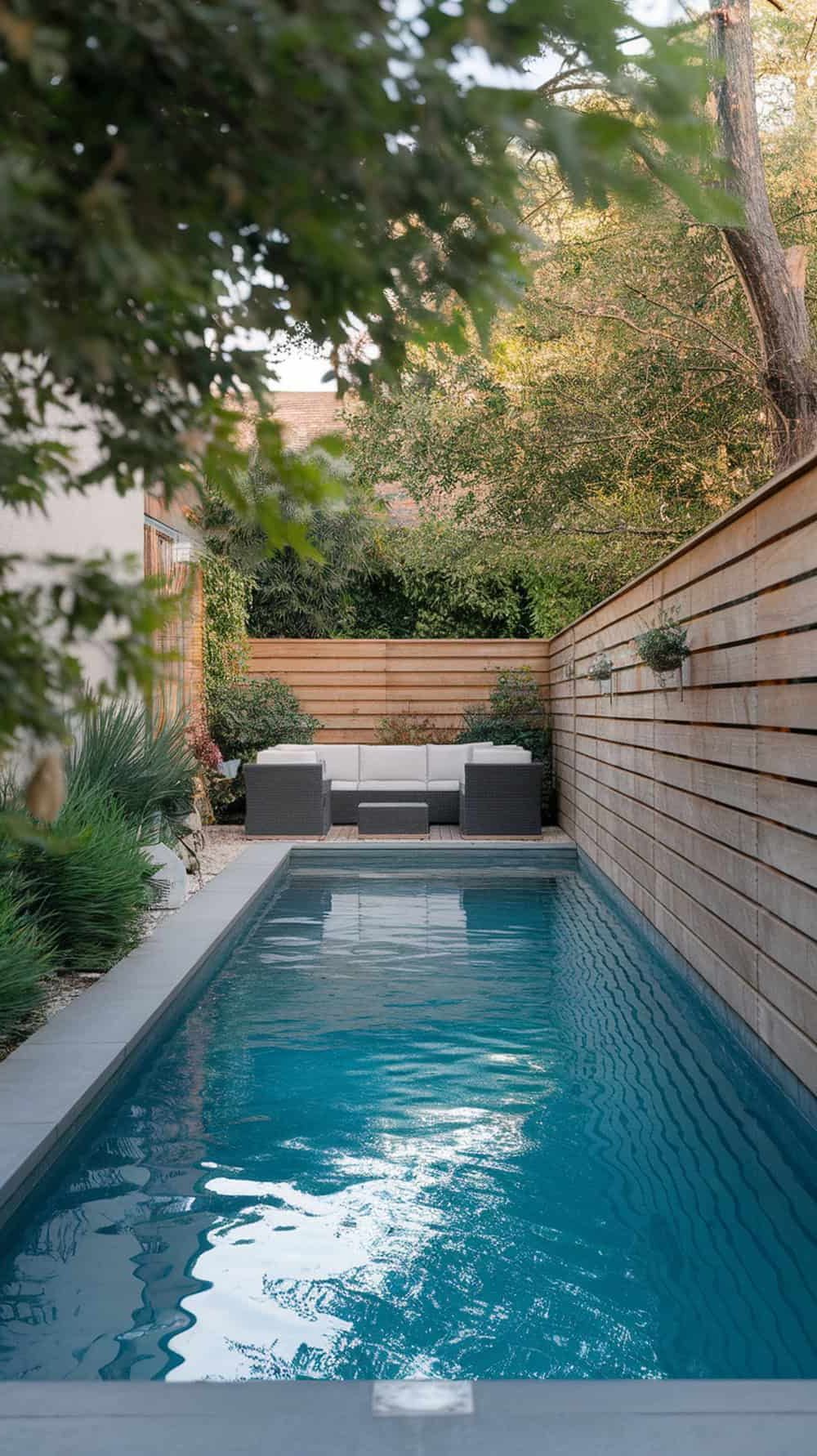 Slim Lap Pool Set Against the Fence
