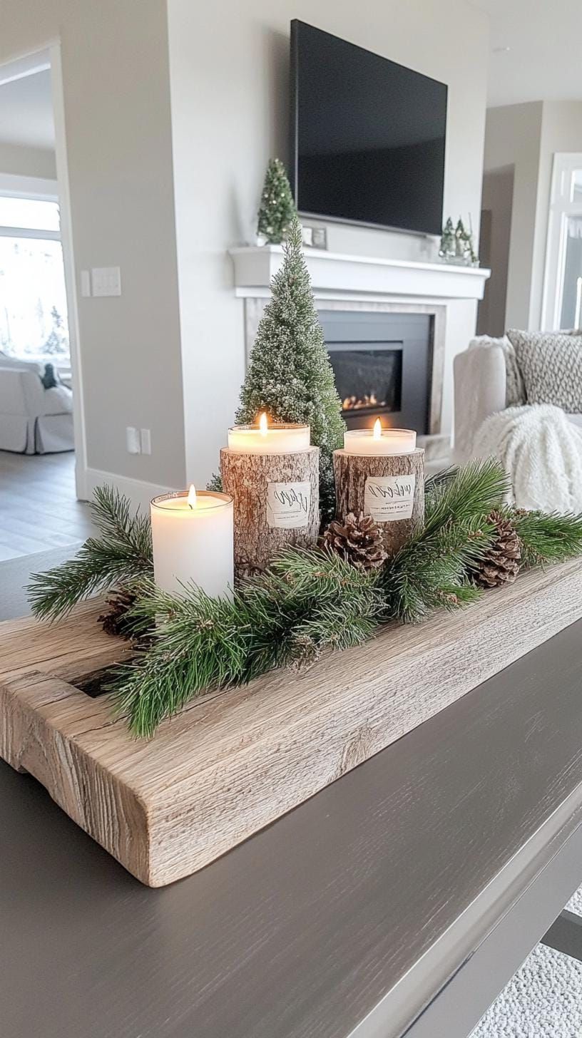 3. Wooden trays with pine and candles - photo 2