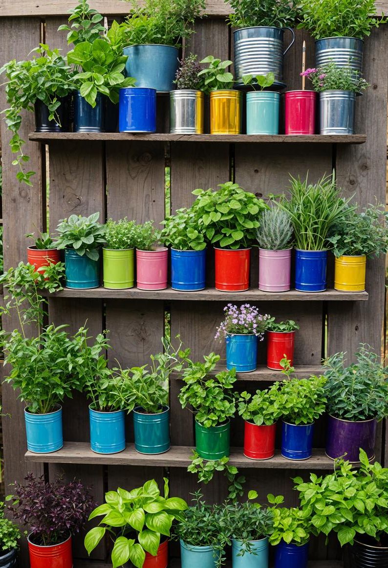 5. Recycled Tin Can Herb Garden