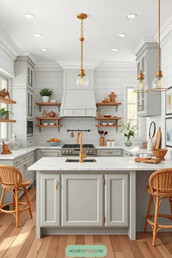 Misty Gray Cabinets for a Beach House Kitchen