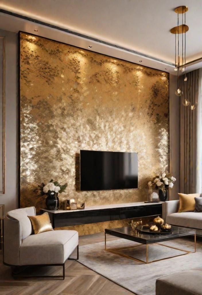 7. Metallic Gold Leaf Accent Wall