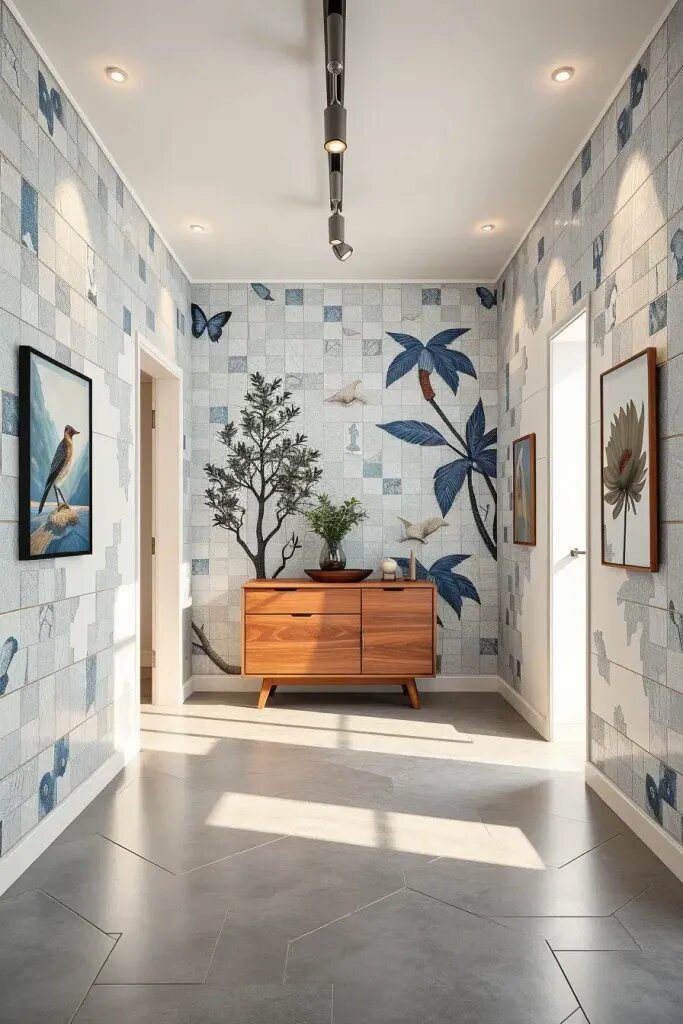 Mosaic Murals Along Hallway Walls