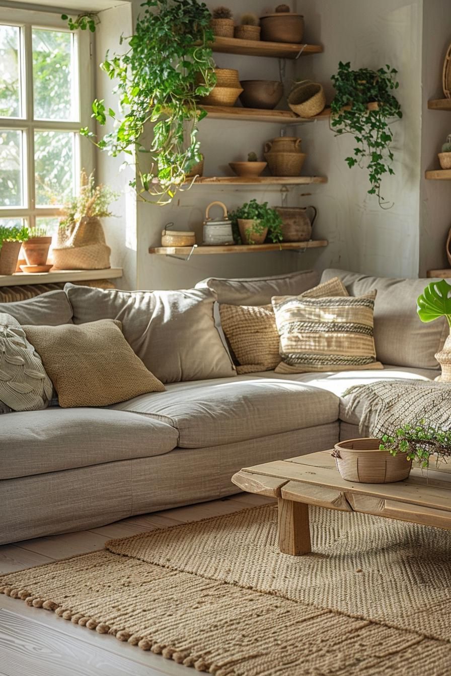 5. Earthy Scandinavian Living Room with Clay Pots - photo 3