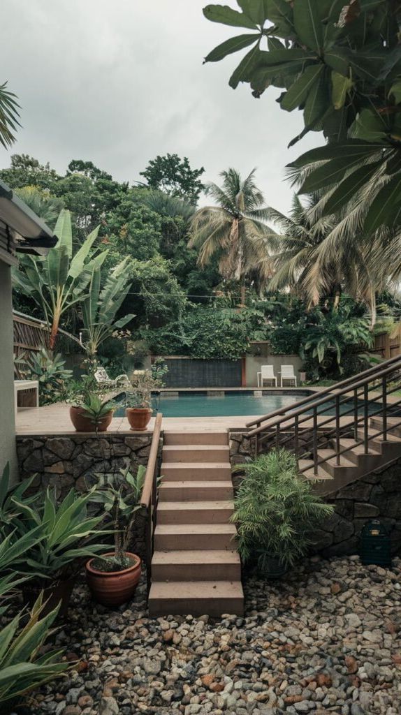 17. Rectangular Pool Set in a Tropical Garden