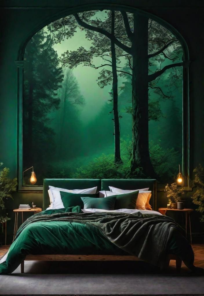 2. Forest-Inspired Moody Bedroom