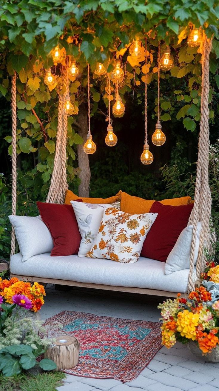 28. Fairy Lights Wrapped Around a Garden Bench - photo 3