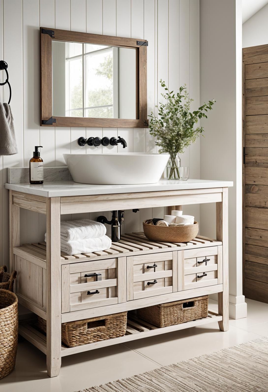 13. Farmhouse Vanity in Whitewashed Wood