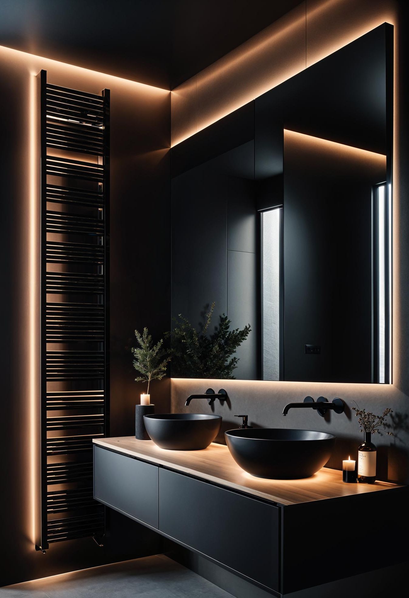 19. Sleek Dusk Glow Bathroom Style