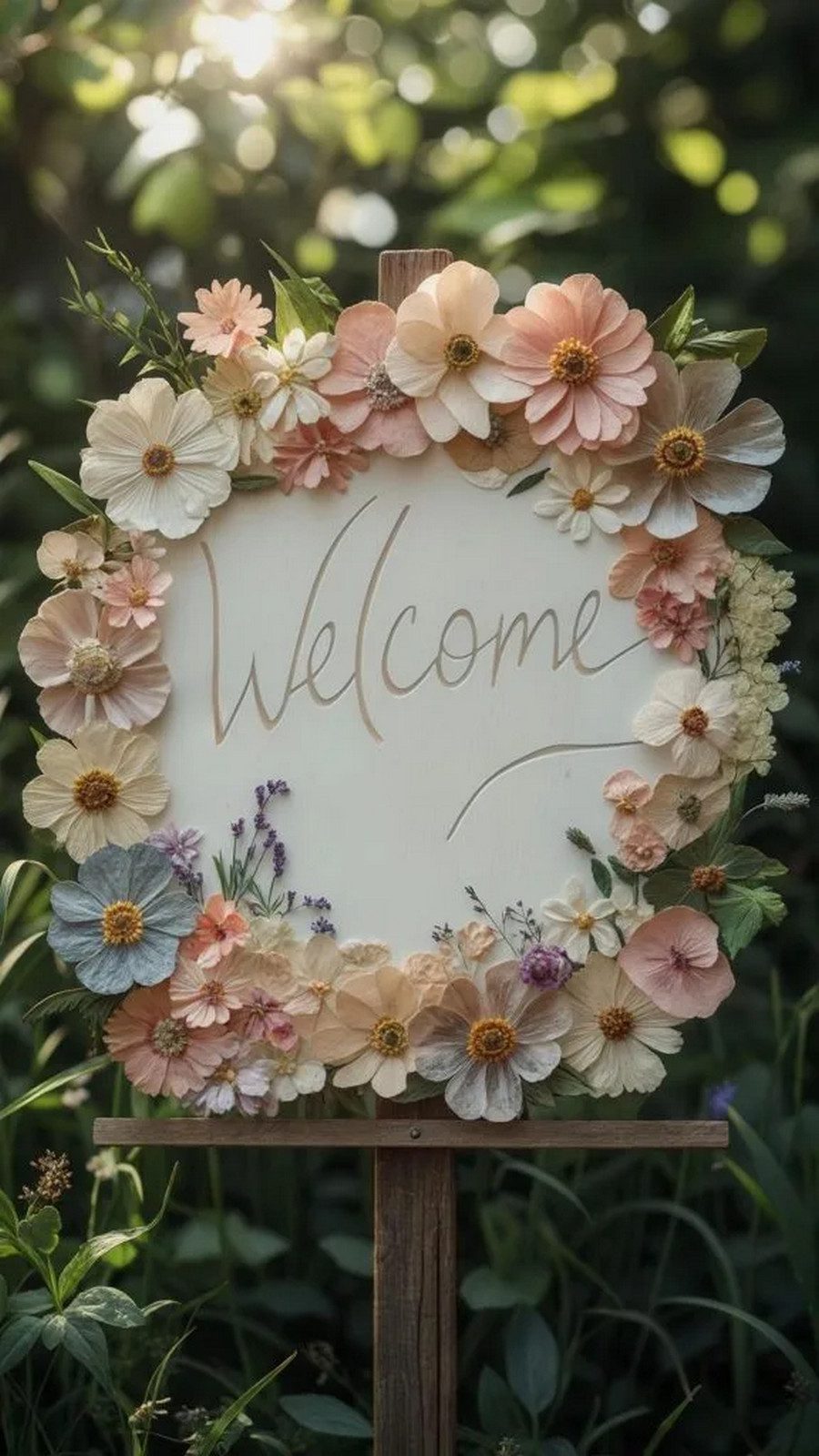 5. Boho Welcome Sign With Pressed Flowers