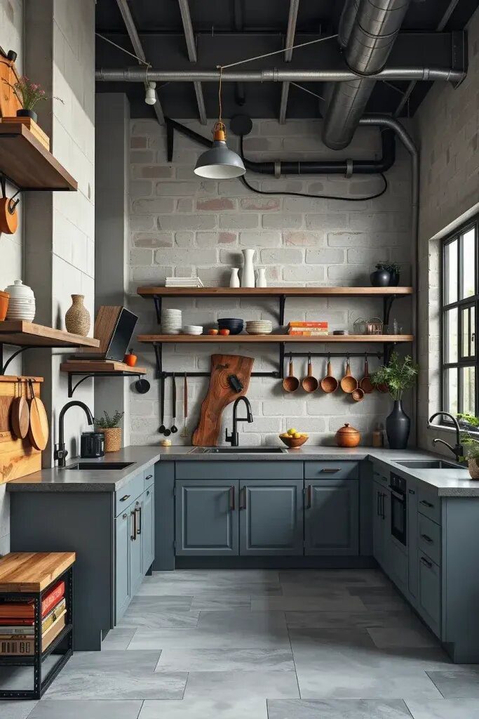 Gray Cabinets with Concrete Countertops for Urban Style