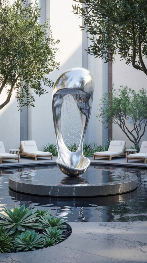 25. Sculptural Fountain for Modern Outdoor Style