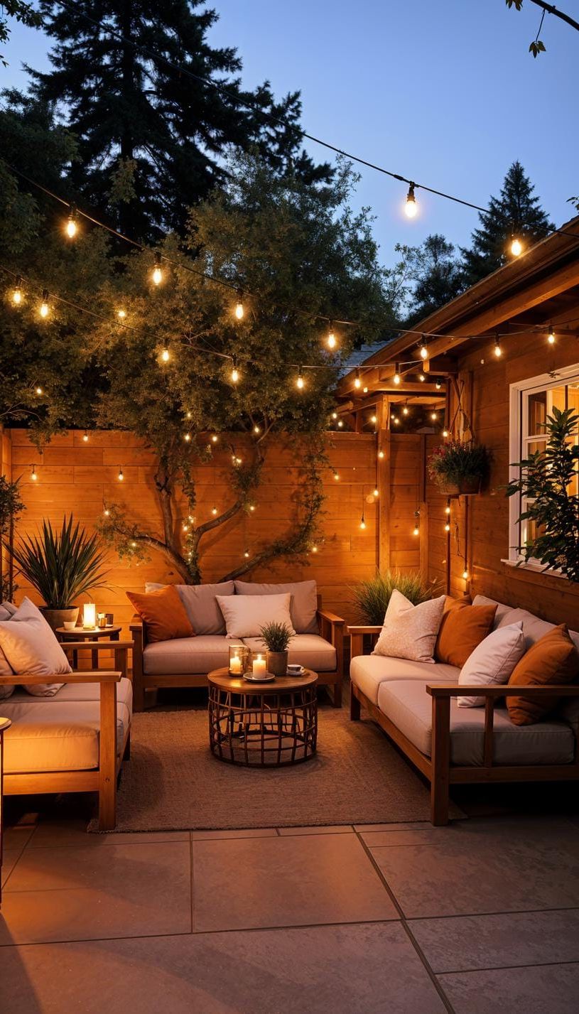 27. Wood Patio Warmed by Hanging String Lights - photo 3