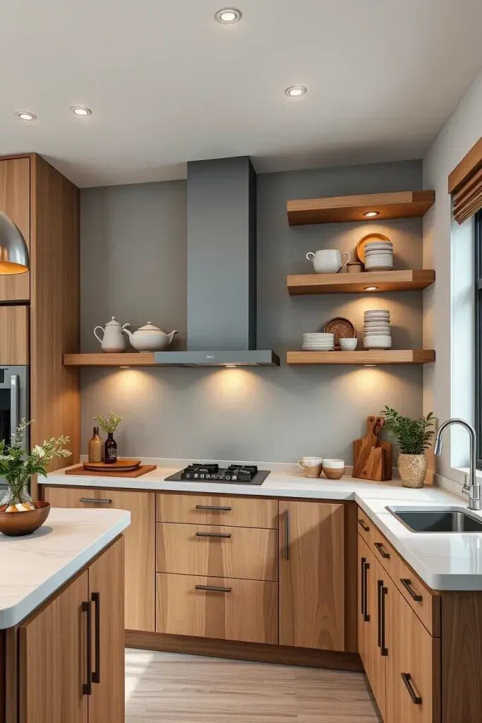 Open Shelving Paired with Sleek Cabinetry