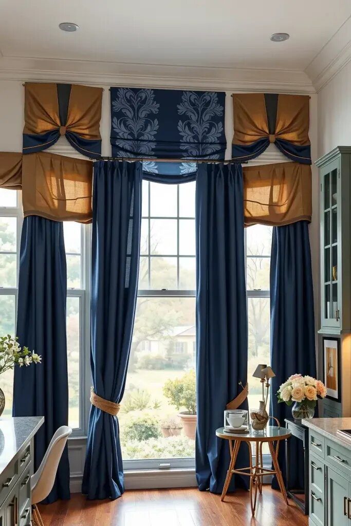 Sage and Navy Window Treatment Ideas