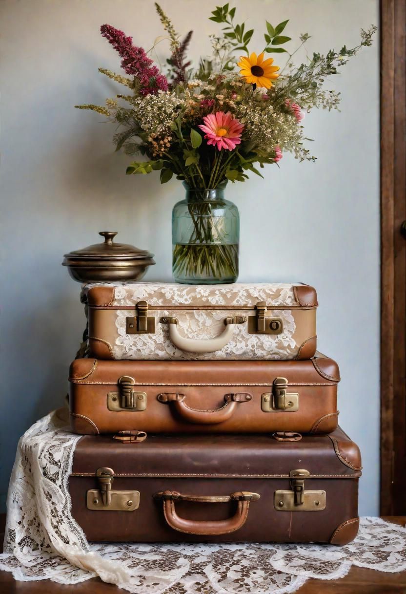 1. Vintage Suitcase Entrance Table