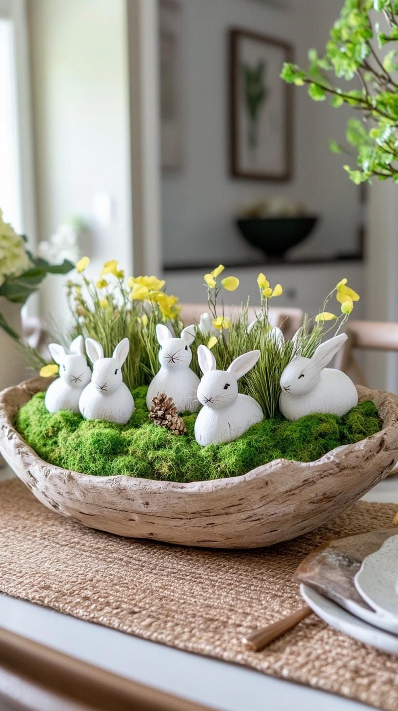 9. Dough Bowl With Moss And White Bunnies - photo 3