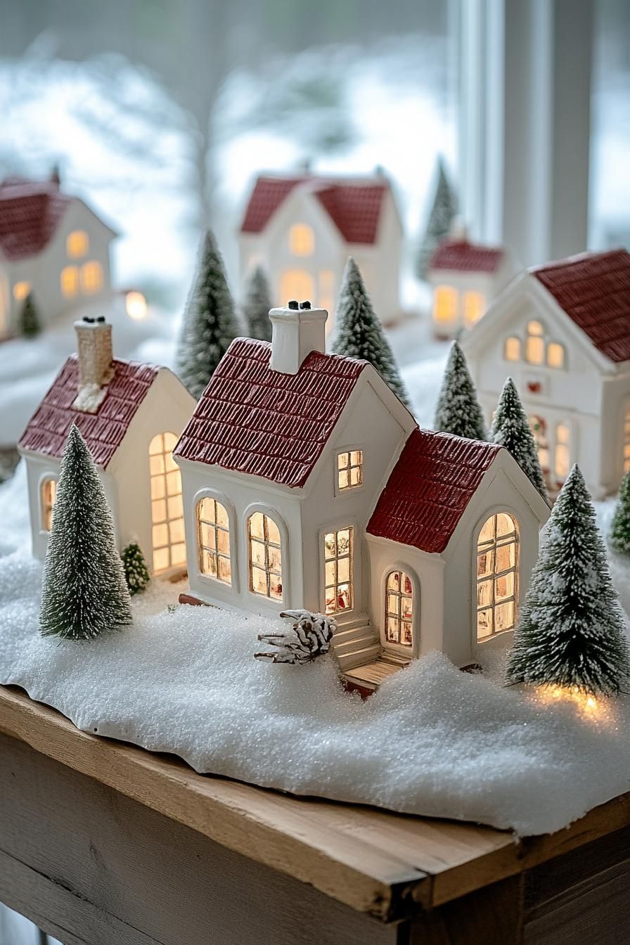 15. Red and White Christmas Village Displays