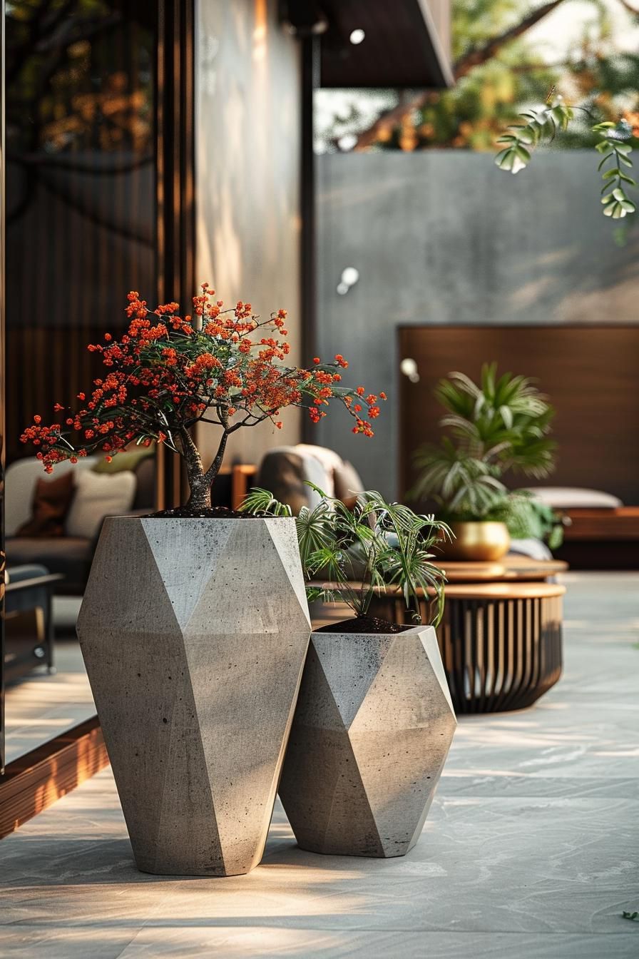 16. Geometric Concrete Planters With Dual Use