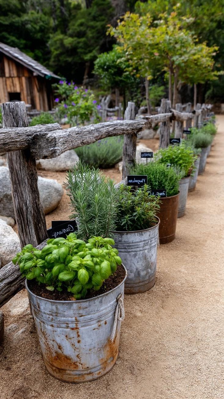 19. Galvanized Buckets for a Backyard Herb Garden